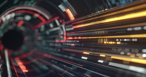 Light Patterns in a tunnel, Flowing computer, network, blockchain concept