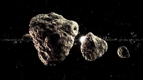 Nahaufnahmeanimation von Meteoren, die die Sonne im unendlichen Weltraum umkreisen.
HD