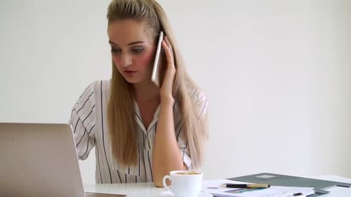 Blonde Business Woman Working at Modern Office