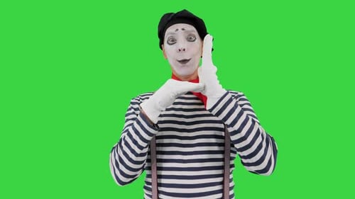 Mime tritt auf, als würde er auf einem Greenscreen-Chroma-Key ertrinken