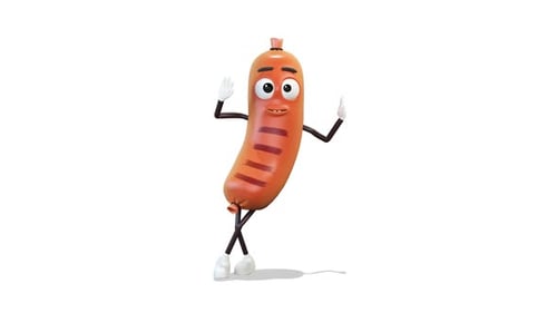 Sausage Leans On An Object And Talks on White Background