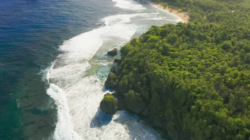 Aerial View Tropical Beach Island and Sea Bay Lagoon, Siargao