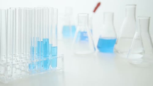 Laboratory Glassware and Blue Liquid
