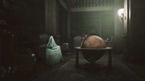 Old Dusty Library Room with Spinning Globe Animation