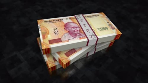 Indian Rupee 200 Banknote Stacks 3D Animation