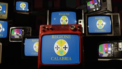 Vintage TVs Showing Calabria Flag and Color Bars