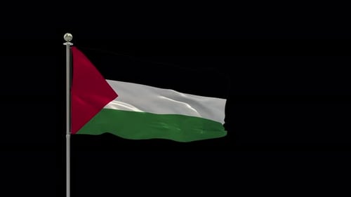 Palestine Flag Waving on Flagpole with Alpha Channel