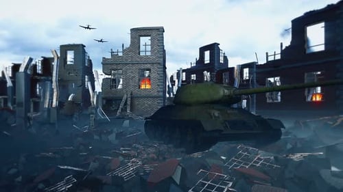 A Military Tank on The Ruins