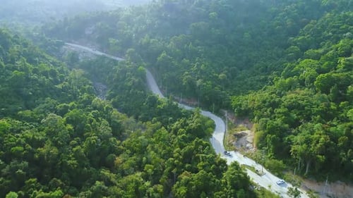 Mountain Road Through Forest Hill Aerial View