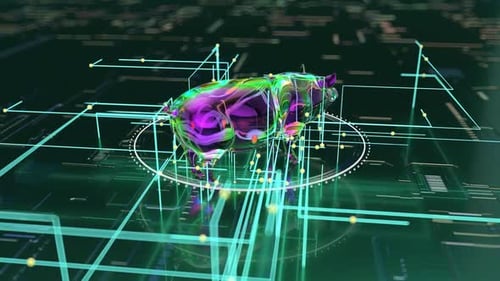 Abstrakte Kunst des Blockchain-Konzepts mit einem Schwein