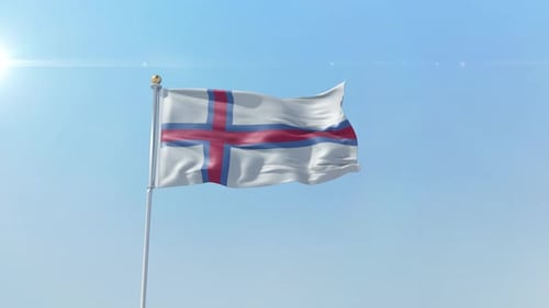 Faroe Islands National Flag Waving with Realistic Animation
