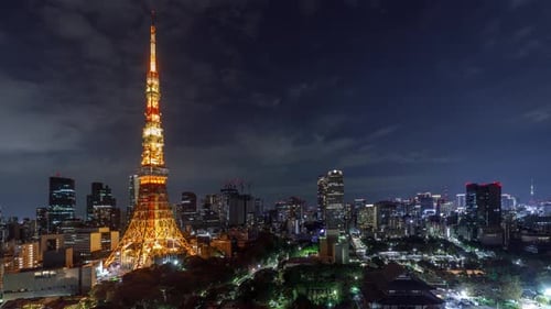 Time Lapse of the Tokyo Tower and the Tokyo skyline at night
