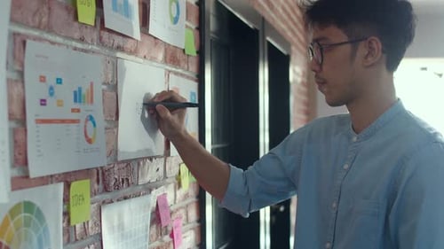 Young Adult Drawing Mind Map on Wall