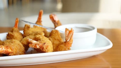 Tasty Fried King Prawn in a Plate on Table