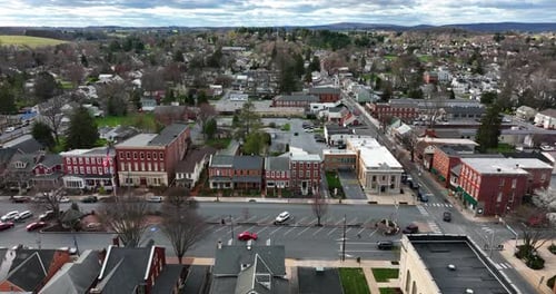 Aerial View of Quaint Town Neighborhood on Sunny Day