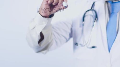 Doctor Writes Lycopene on Glass in Close Up