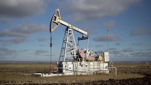 An Oil Rig Extracts Raw Materials From Underground in the Steppe.