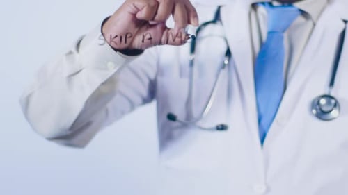 Doctor Writes On Transparent Glass Skip A Meal