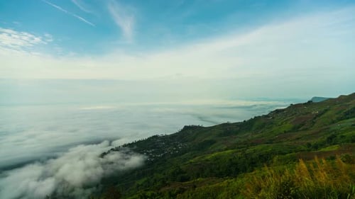 Rolling Green Mountain Range with Cloud Coverage