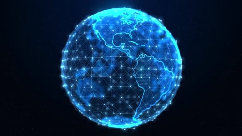 Global Technology planet Earth hologram Network data security IOT