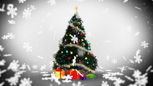 Animated Christmas Tree with Falling Snow and Gifts