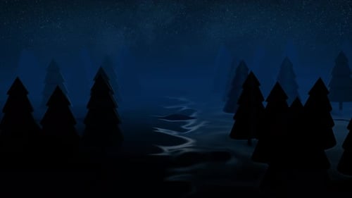 Silhouettes sombres de conifères dans le ciel nocturne