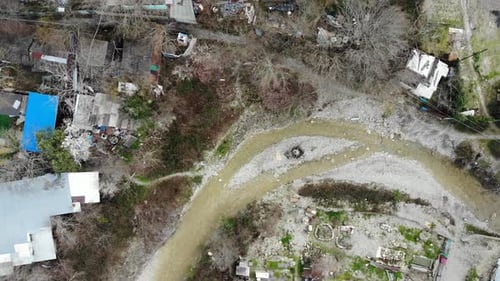 Aerial View of Riverbed in Rural Setting