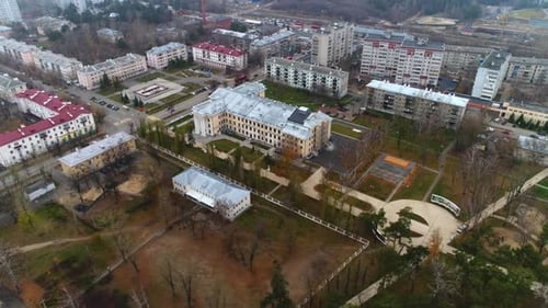 Palace of Culture Building in Young Park in Autumn City