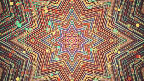 Dynamic Kaleidoscope Star Pattern with Colorful Geometric Lines and Particles