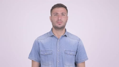Happy Bearded Persian Man Smiling Against White Background