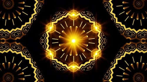 Golden Geometric Mandala Kaleidoscope Loop Background