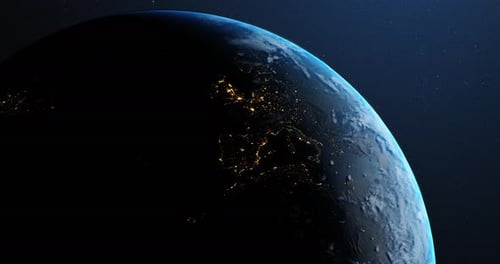 Rotating Earth from Space with Day to Night Transition