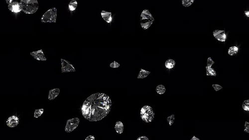 Fallende leuchtende Diamanten auf schwarzem isoliertem Hintergrund