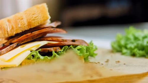Close-up of a delicious sandwich on wood