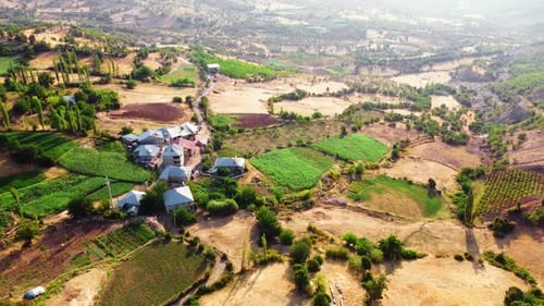 Small Village with a Beautiful Landscape Countryside with Traditional Rural Community in the Golden