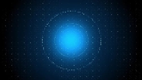 Flying into digital tunnel from flickering particles, dots or digits of binary code Technology