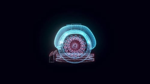 Rotating Holographic Wireframe Turbocharger 3D Animation