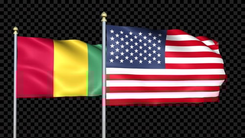 Waving Flags of Guinea and United States on Alpha Channel