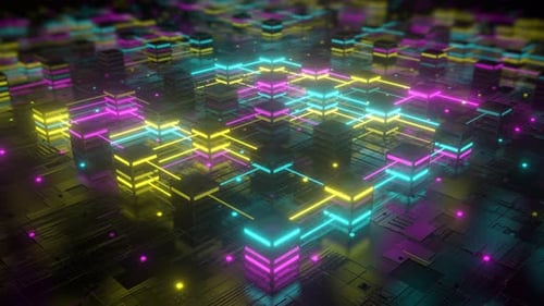 Futuristic Digital Grid Network with Neon Glow