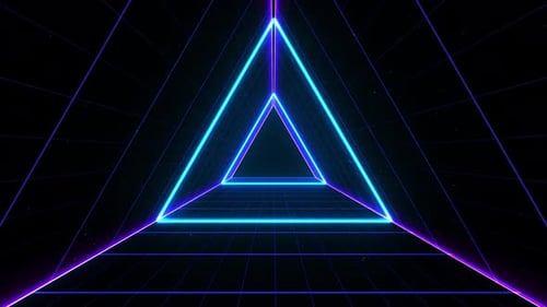 Retro Neon Triangle Tunnel Hyperspace Loop Background