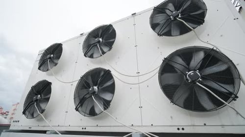 Air conditioners on the roof of an industrial building. HVAC