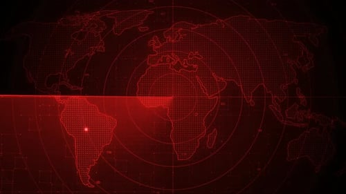 Red Digital World Map Radar Scan Background Loop
