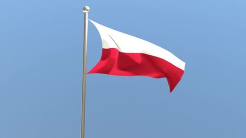 Realistic Polish Flag Waving Against Blue Sky Animation