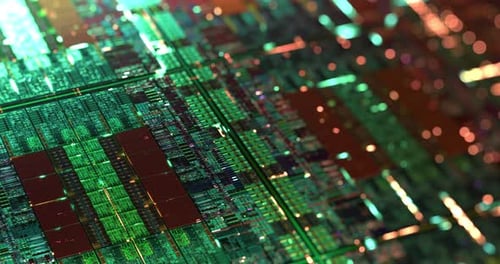 Futuristic Microchip Circuit Board Animation with Digital Data Flow