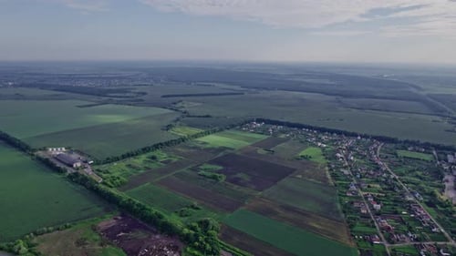 Aerial View of Fields and Village