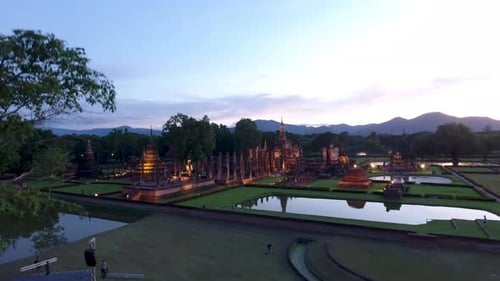 AERIAL SHOT OF SUKHOTHAI HISTORICAL PARK
UNESCO WORLD HERITAGE SITE IN THAILAND
AT SUHKOTHAI PROVIN