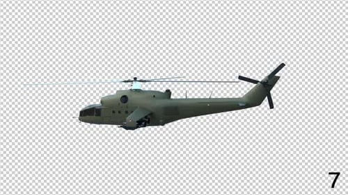 3D Animated Military Helicopter Flying on Transparent Background