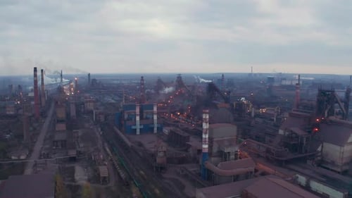 Emission To Atmosphere From Industrial Pipes. Smokestack Pipes Shooted with Dron
