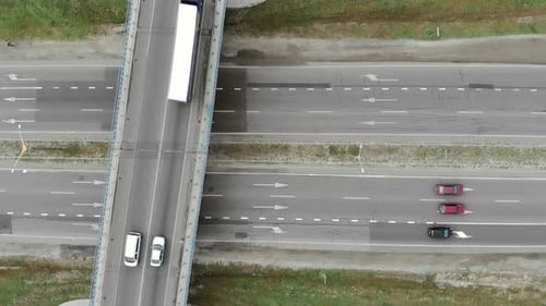 Aerial View Top Road and Road Junctions. Entrance To the City Through the Ring Road. Cars Are Moving