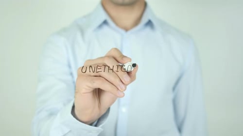 Man Writing Unethical on Invisible Screen